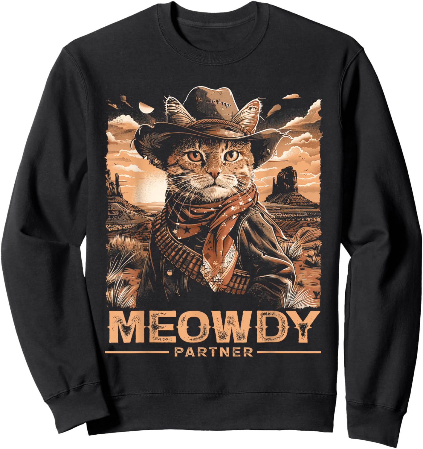 Classic Art Meowdy Country Cats Cowboy Hat Western Kitten Sweatshirt - Sweatshirt | Black