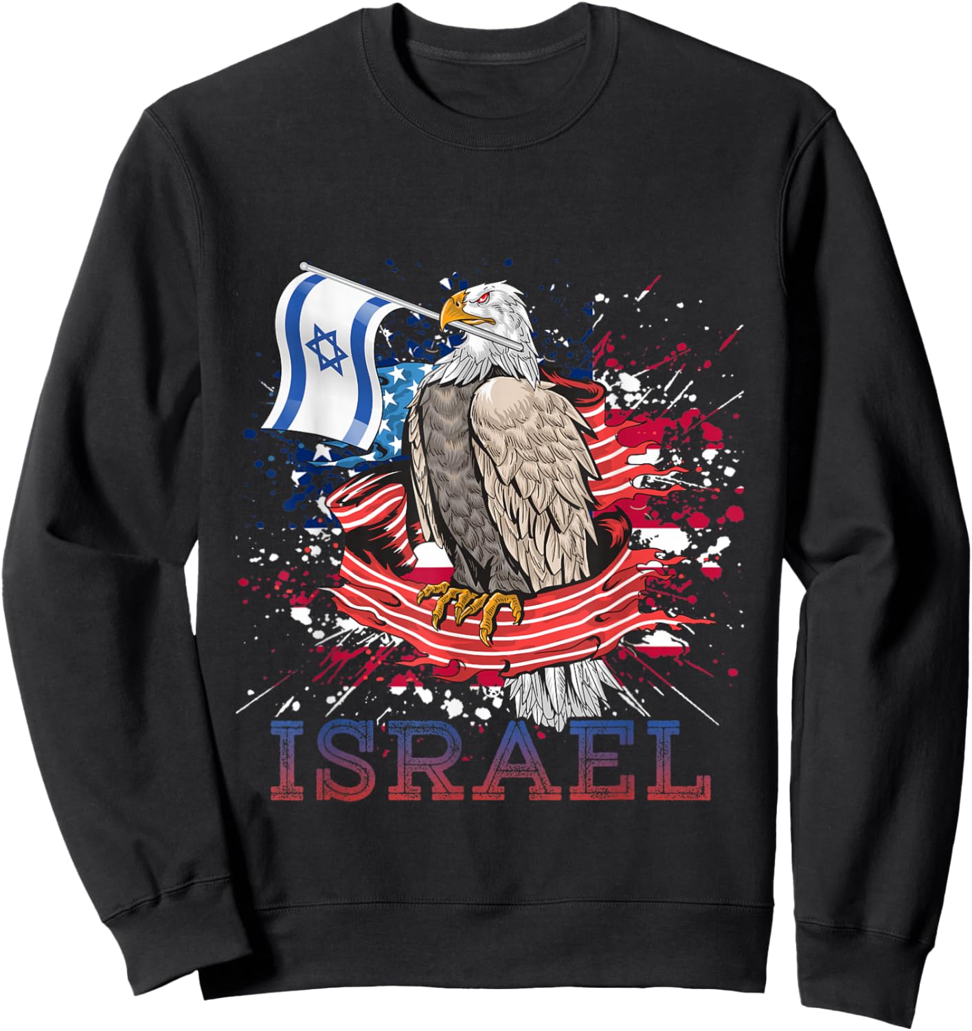 Patriotic Eagle Star Of David Israeli Jew Gift Israel Women Kids Men Sweatshirt - Sweatshirt | Black