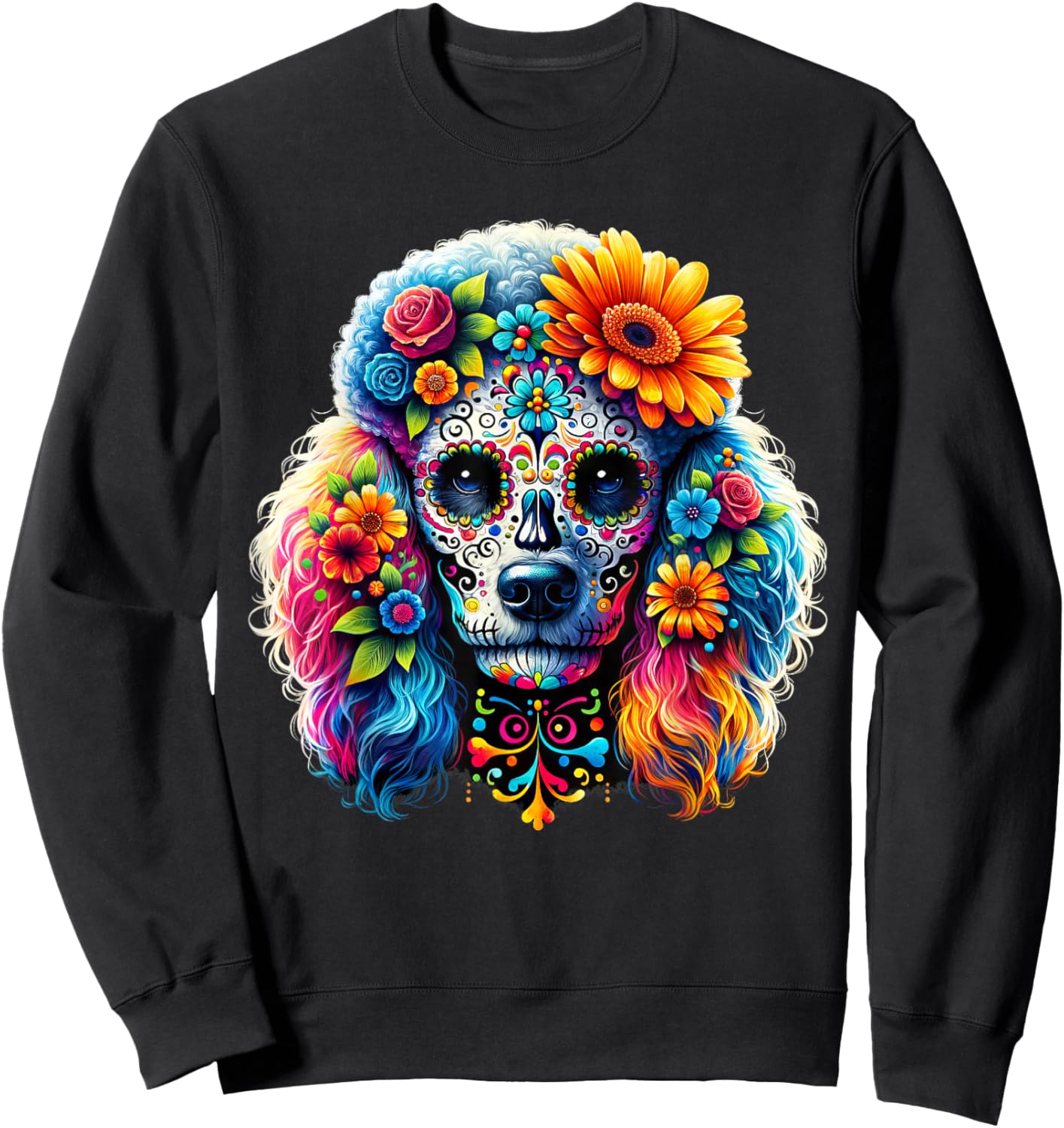 Cinco De Mayo Poodle Dog Sugar Skull Flower Women Kids Sweatshirt - Sweatshirt | Black