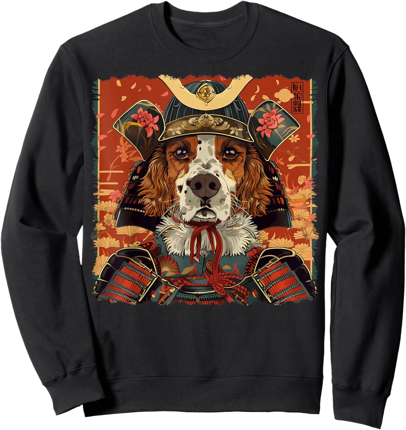 Brittany Spaniel Dog Japanese Art Samurai Ukiyo-e Vintage Sweatshirt - Sweatshirt | Black