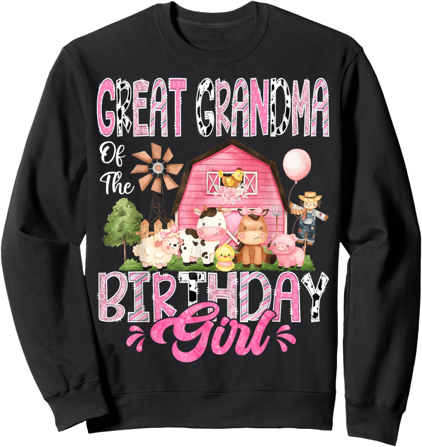 Great Grandma Of The Birthday Girl Pink Farm Cow Birthday Sweatshirt - Sweatshirt | Black