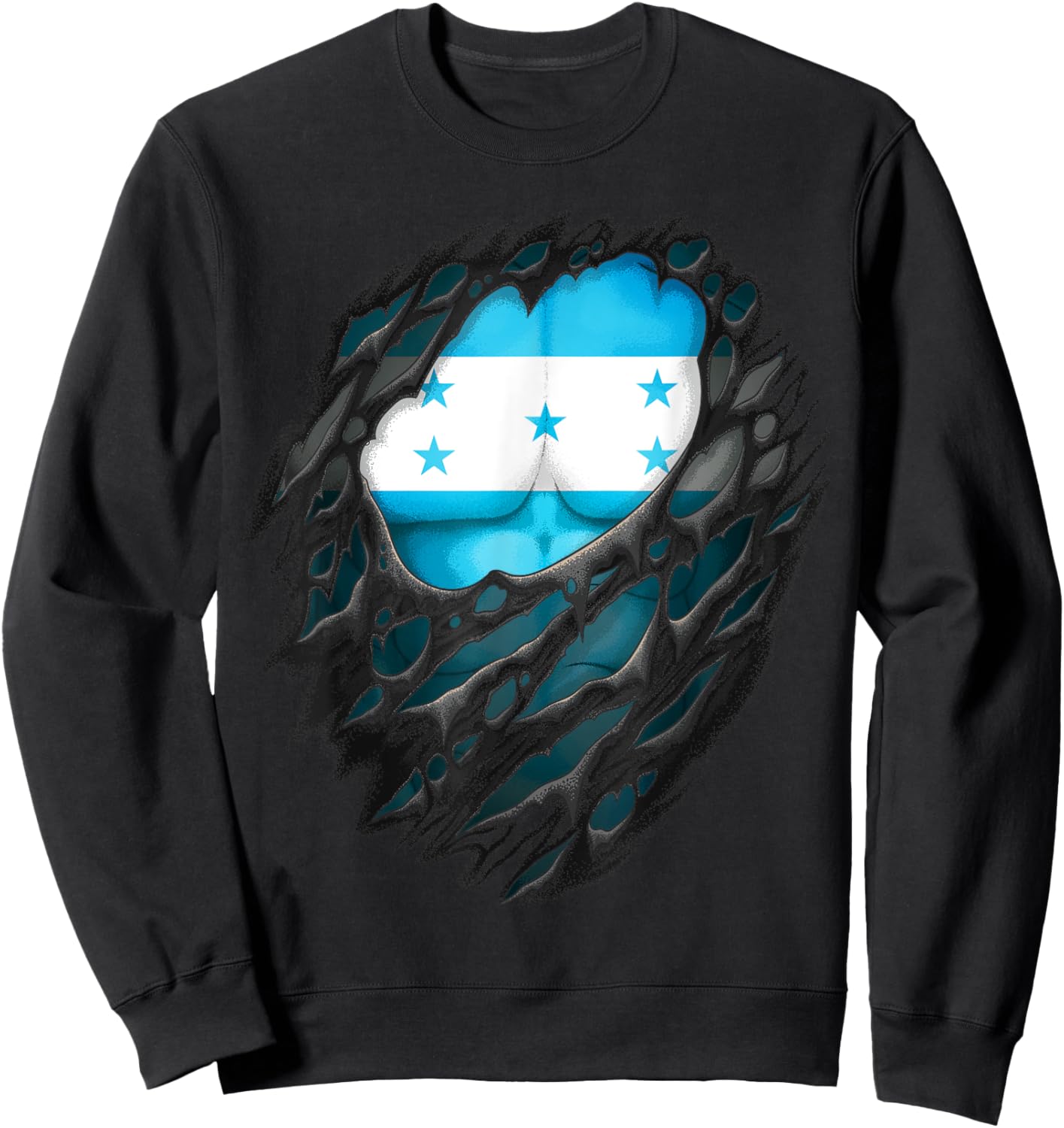 Proud Honduran Roots Heritage Torn Ripped Honduras Flag Sweatshirt - Sweatshirt | Black