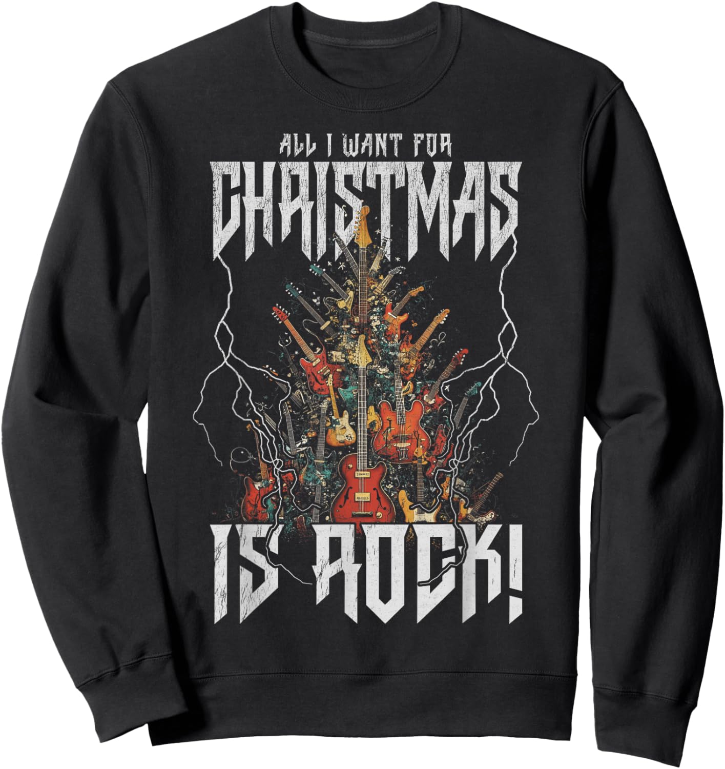 Christmas Tree Rock Guitar Tree Rock n Roll Sweatshirt - Sweatshirt | Black