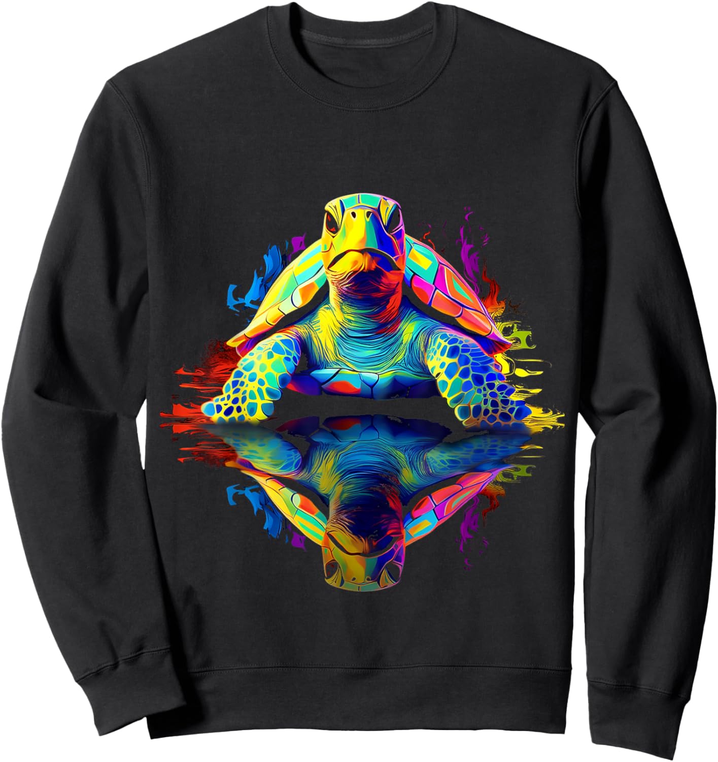 Turtle Abstract Art Animal Lover Colorful Graphic Turtle Sweatshirt - Sweatshirt | Black