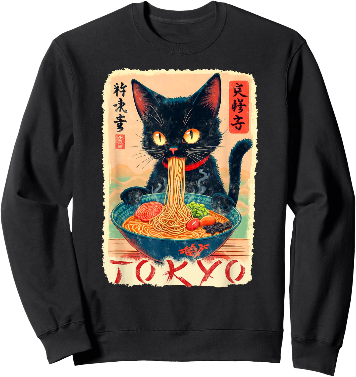 Tokyo cat Ramen Noodles Japanese Culture Sweatshirt - Sweatshirt | Black