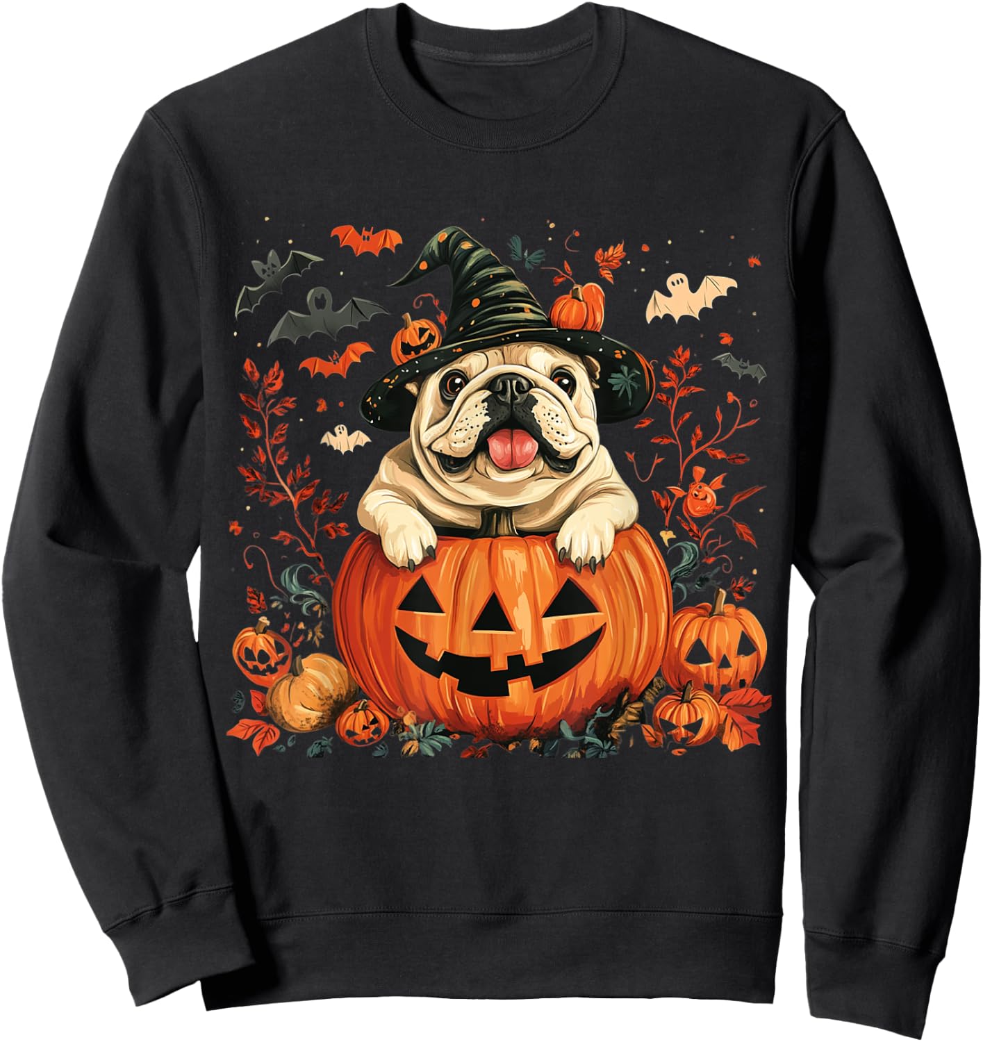 English Bulldog Pumpkin Halloween Thanksgiving Men Women Dog Sweatshirt - Sweatshirt | Black