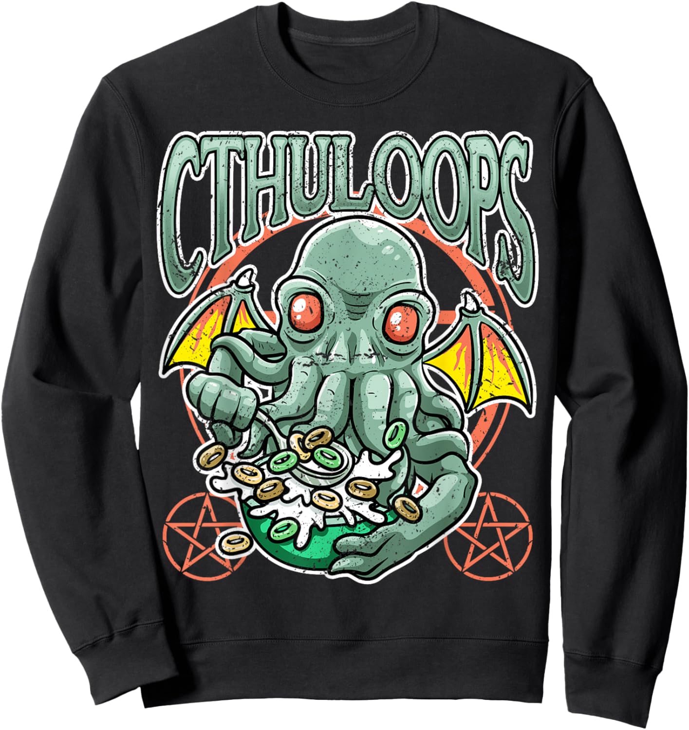 Cthuloops eating cereal Funny Cthulhu monster lover Sweatshirt - Sweatshirt | Black