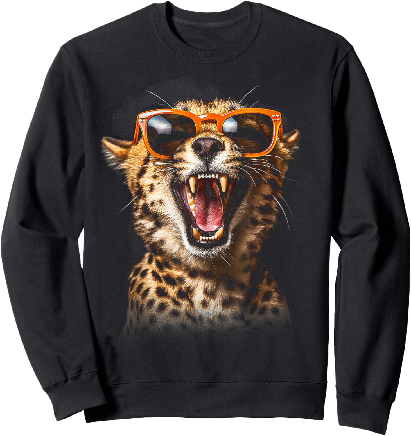 Leopard Cheetah Sunglasses Tiger Leopard Face Lion Cat Sweatshirt - Sweatshirt | Black