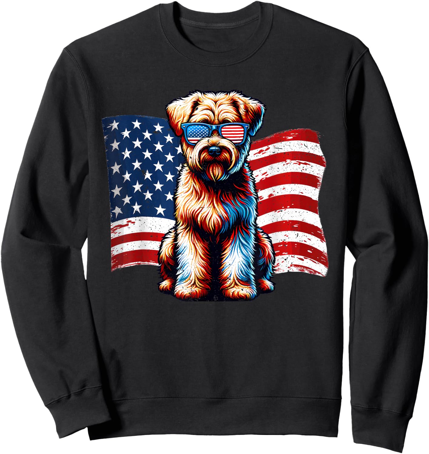 Soft coated Wheaten Terrier American Flag Patriotic Vintage Sweatshirt - Sweatshirt | Black