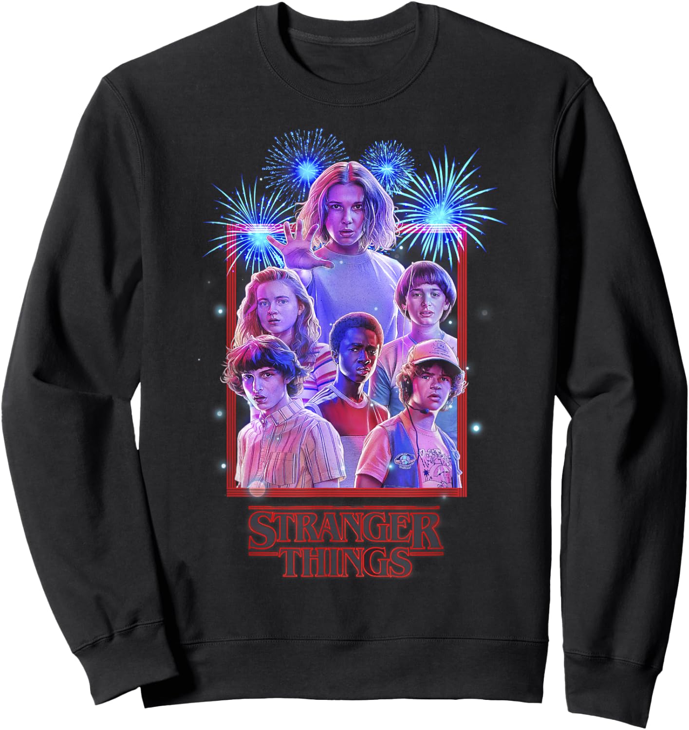 Netflix Stranger Things Group Shot Fireworks Poster Sweatshirt - Sweatshirt | Black