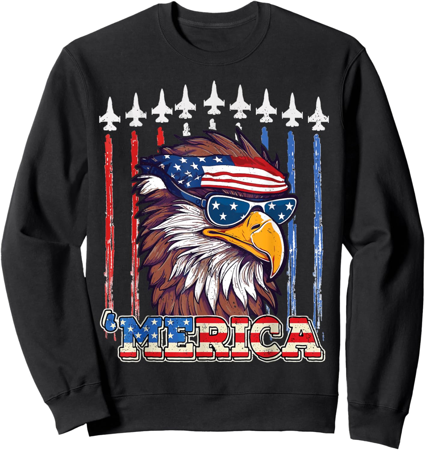 Merica Patriotic Eagle USA flag 4th of july Eagle mullet Sweatshirt - Sweatshirt | Black