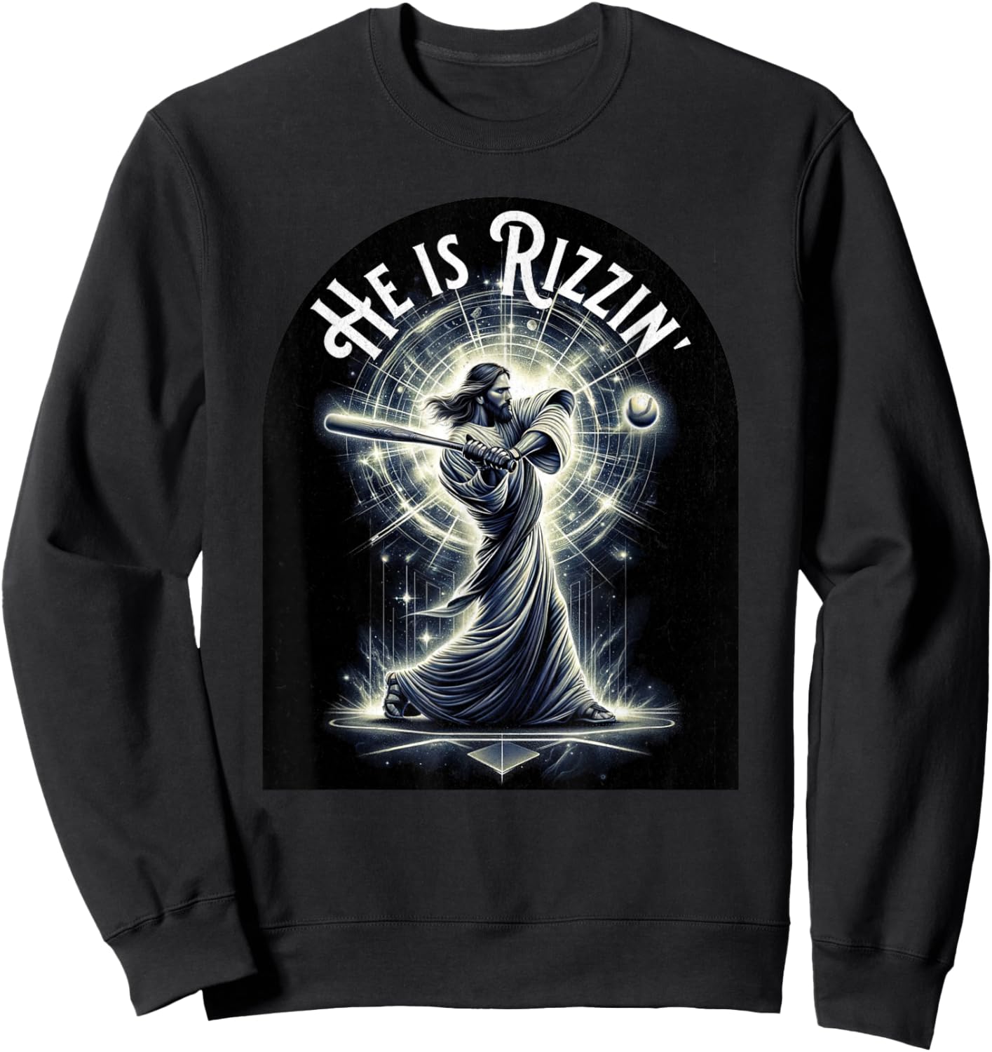 He is Rizzin Jesus Playing Baseball Funny Sports Rizz Sweatshirt - Sweatshirt | Black