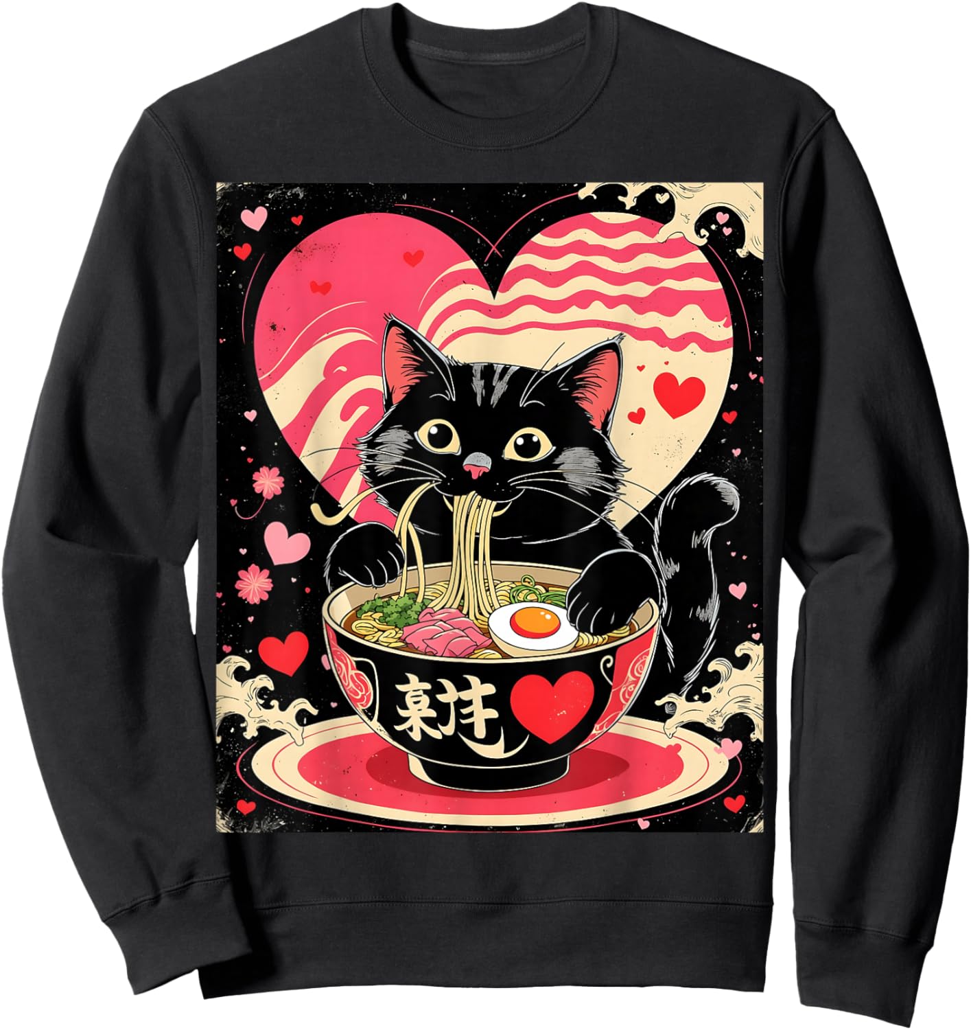 Kawaii Anime Cat Ramen Japanese Graphic Men Women Teens Sweatshirt - Sweatshirt | Black