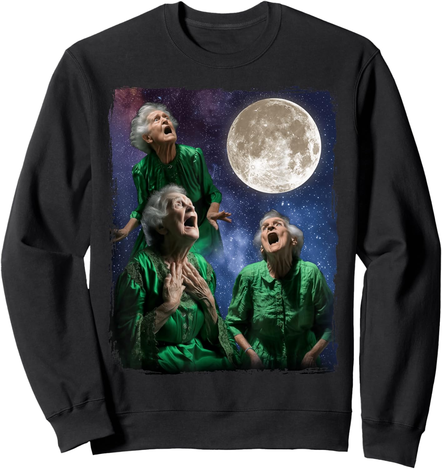 Grandma Howling At Moon Three Granny Moon Sweatshirt - Sweatshirt | Black