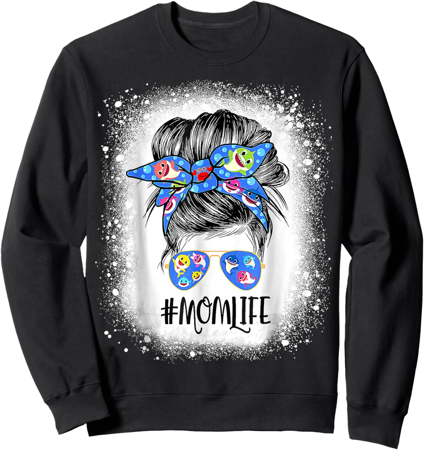 Mom Life Messy Bun Bleached Shark Mommy Mother's Day Sweatshirt - Sweatshirt | Black