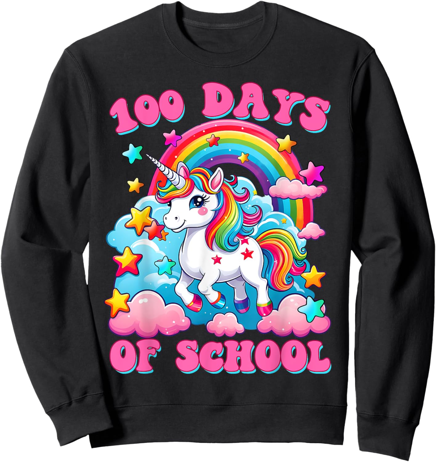 100 Days of School Unicorn Girls Cute 100th Day of School Sweatshirt - Sweatshirt | Black