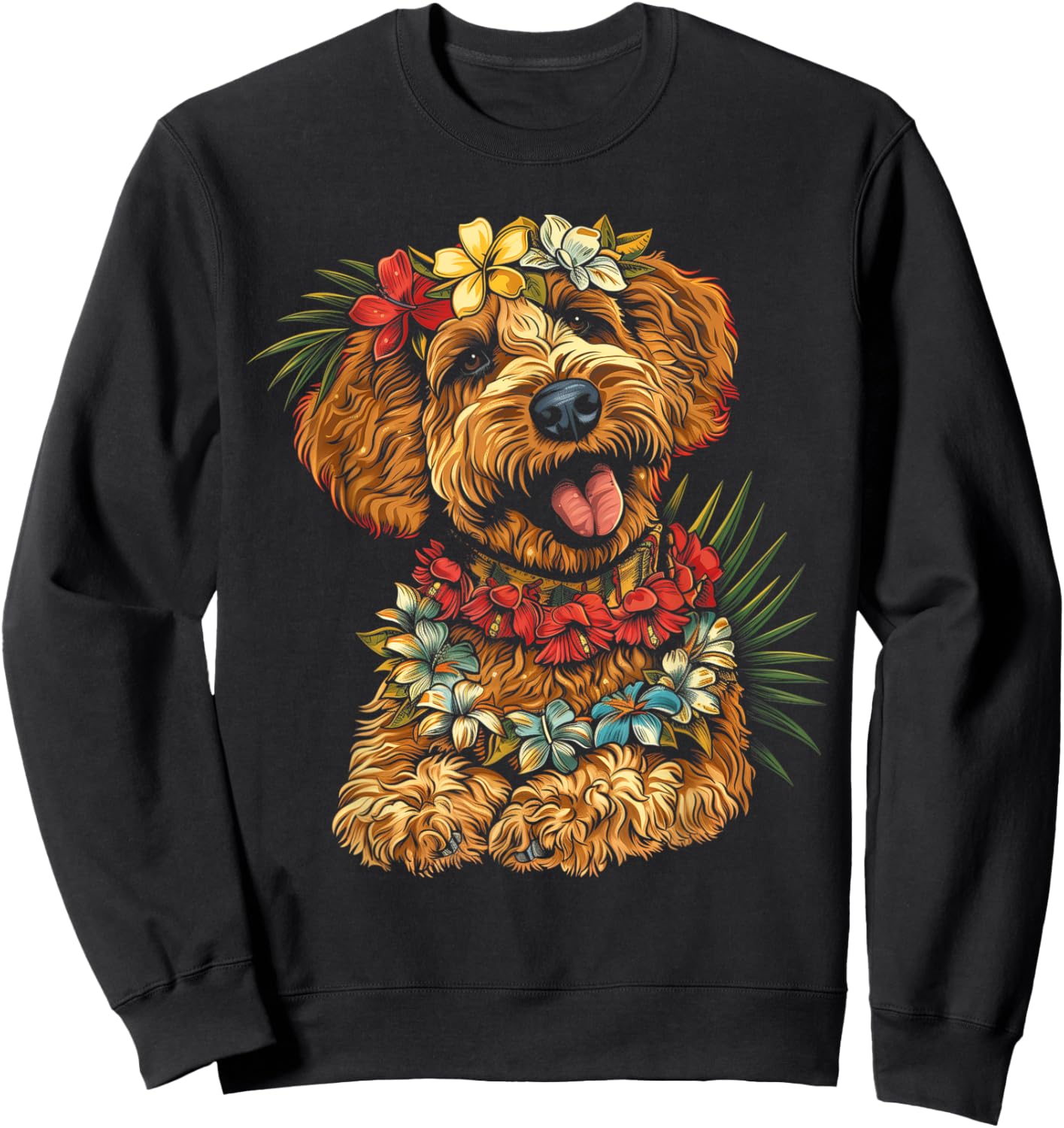Goldendoodle Hawaiian Flowers Hibiscus Funny Doodle Mom Sweatshirt - Sweatshirt | Black