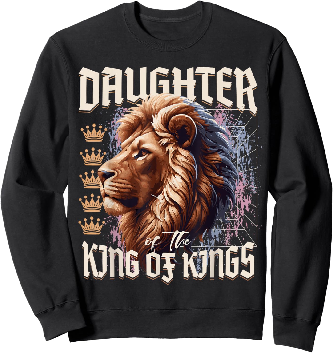 Daughter of King Lion Y2K Trendy Jesus Apparel Christian Sweatshirt - Sweatshirt | Black