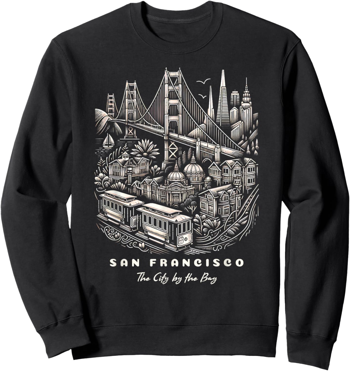 San Francisco SF Bay Area California Skyline and Golden Gate Sweatshirt - Sweatshirt | Black