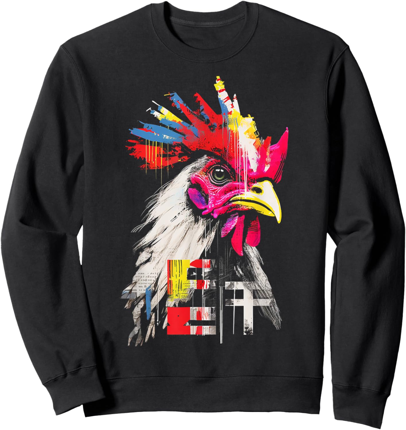 Chicken Colorful Text Drawing Animal Artwork Chicken Sweatshirt - Sweatshirt | Black