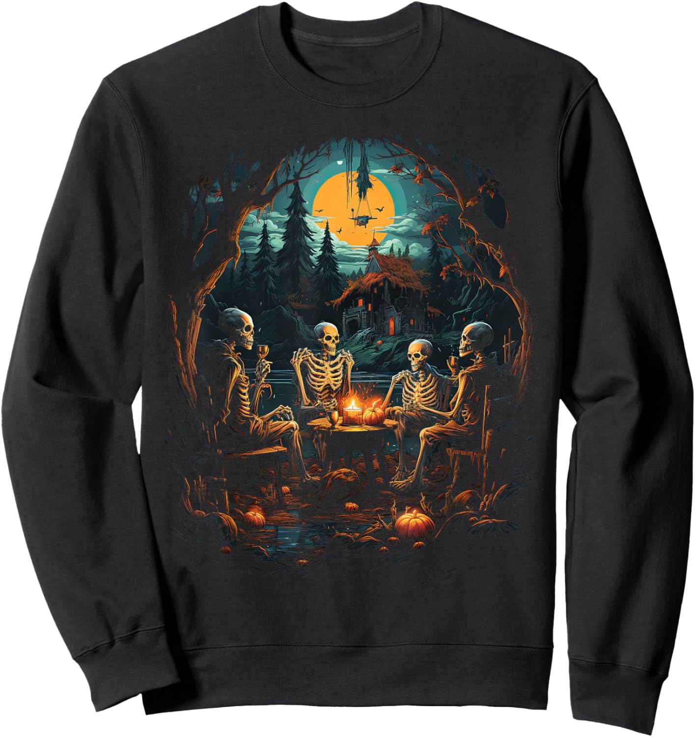 Vintage Ghost and Skeleton by Fire Camping Gothic Halloween Sweatshirt - Sweatshirt | Black