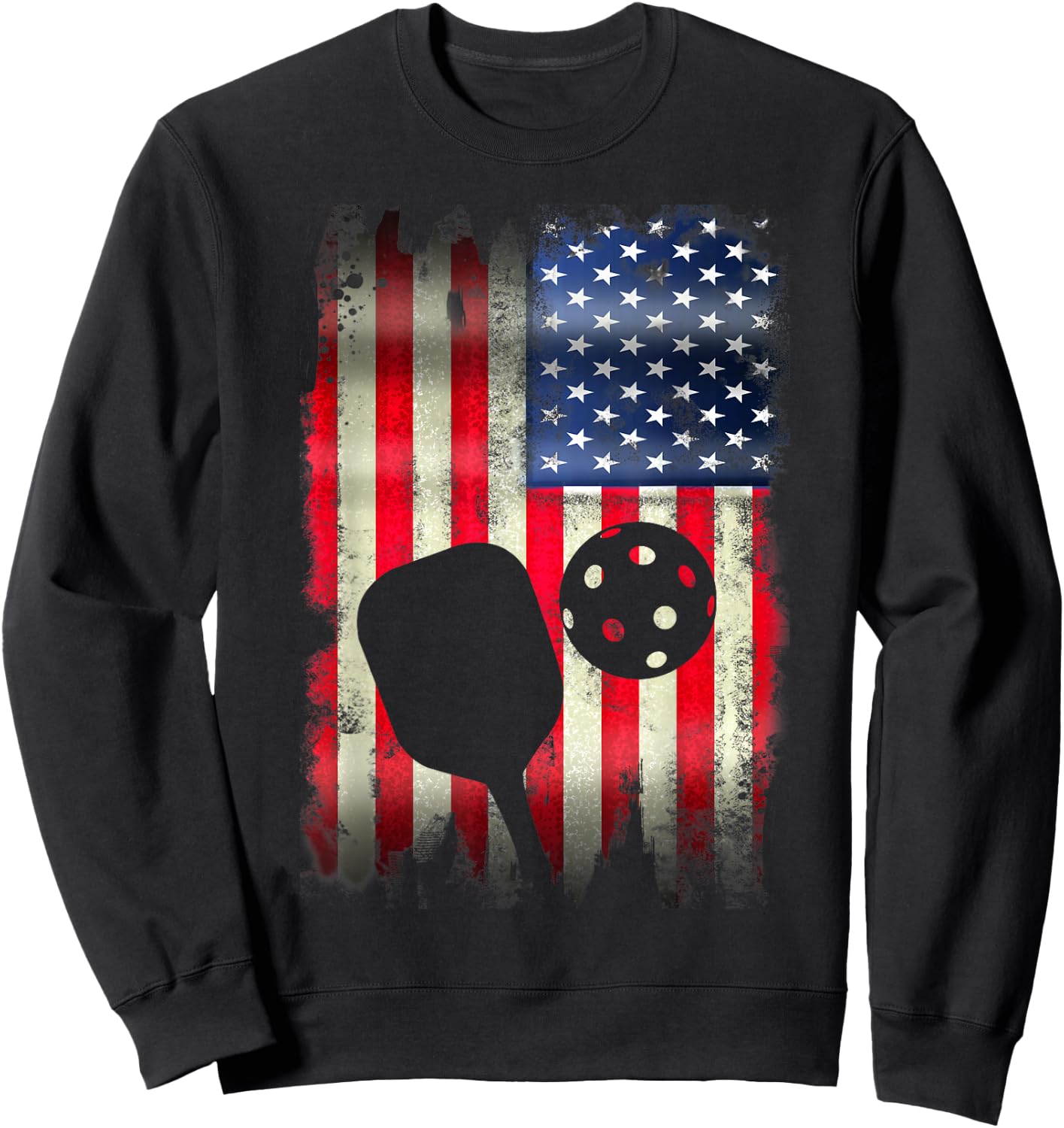 Pickleball Patriotic USA American Flag 4th of July Sweatshirt - Sweatshirt | Black
