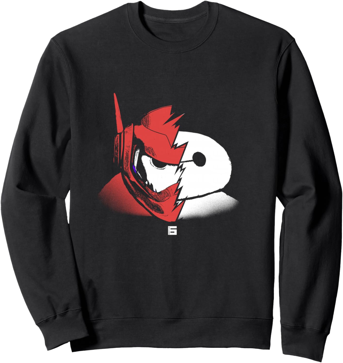 Disney Big Hero 6 Baymax Split Face Epic Shot Distressed Sweatshirt - Sweatshirt | Black
