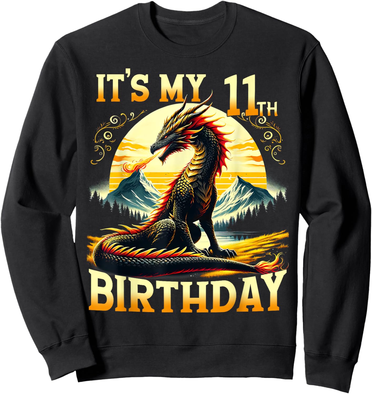 It's My 11th Birthday Dragon 11 Birthday 11 Year Old Boy Sweatshirt - Sweatshirt | Black