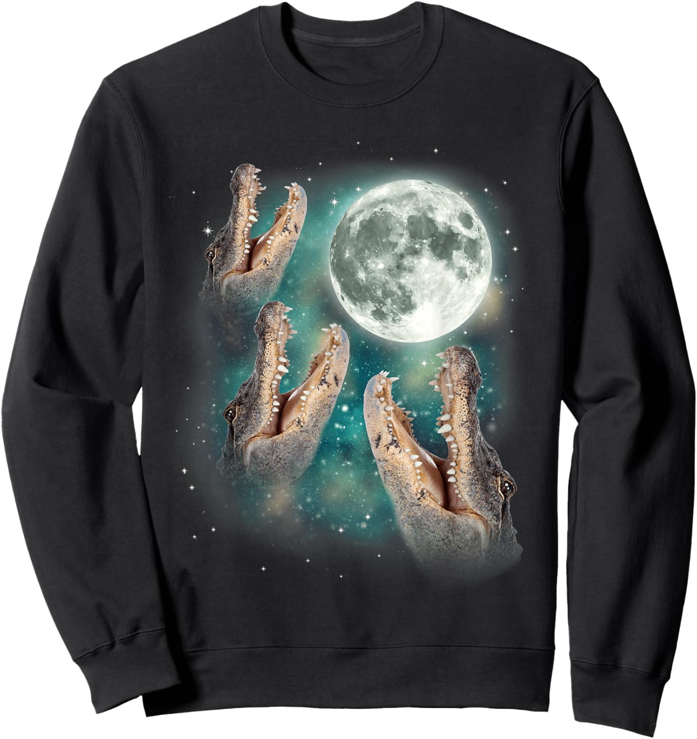 Three Gators Howl At Moon | Magical Animal Wild 3 Crocodile Sweatshirt - Sweatshirt | Black