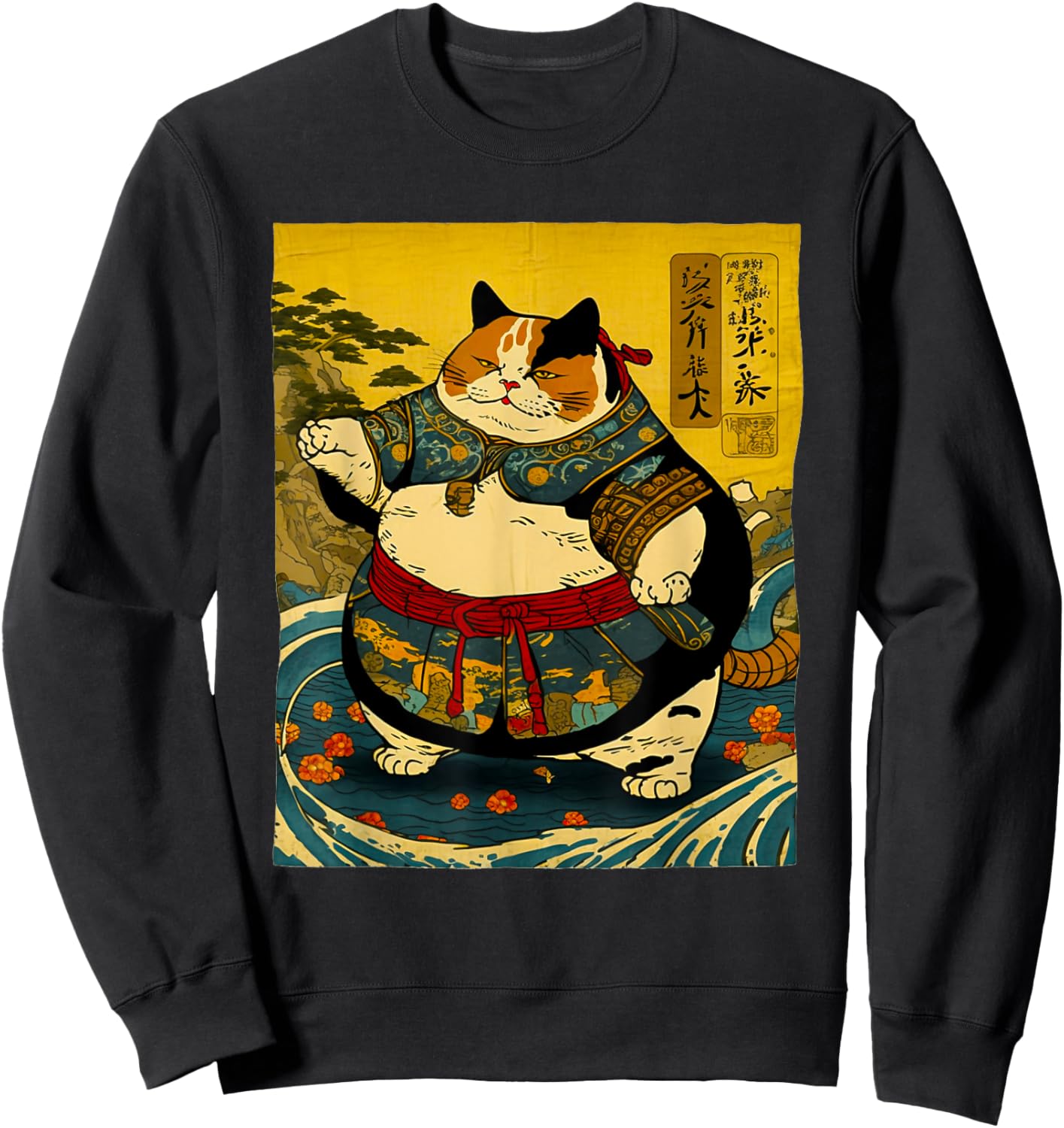 Japanese Art Cat Ninja Sumo Cat Anime Wrestler Cat Men Women Sweatshirt - Sweatshirt | Black
