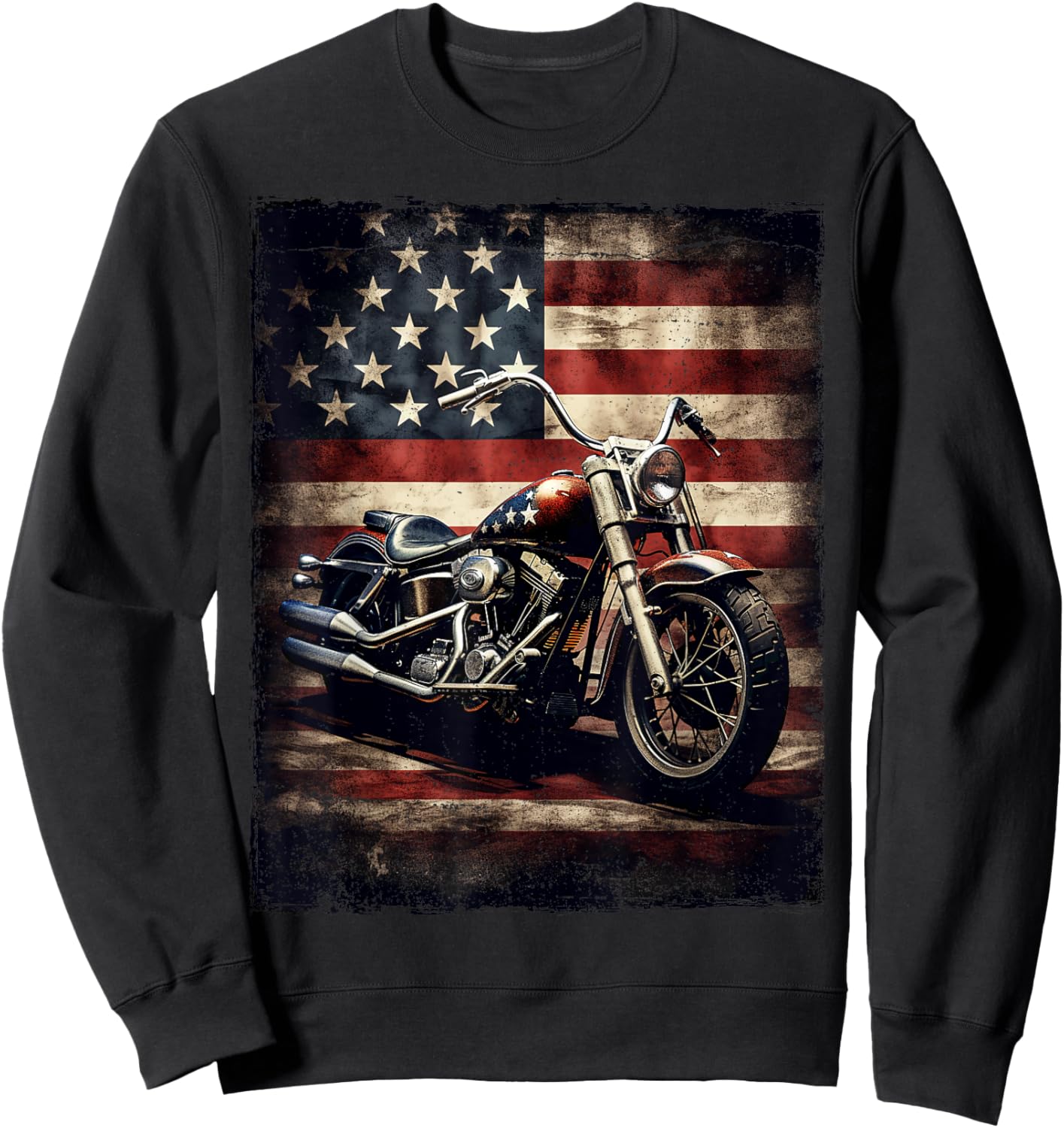 Vintage Motorcycle USA Flag Retro Biker American Sweatshirt - Sweatshirt | Black
