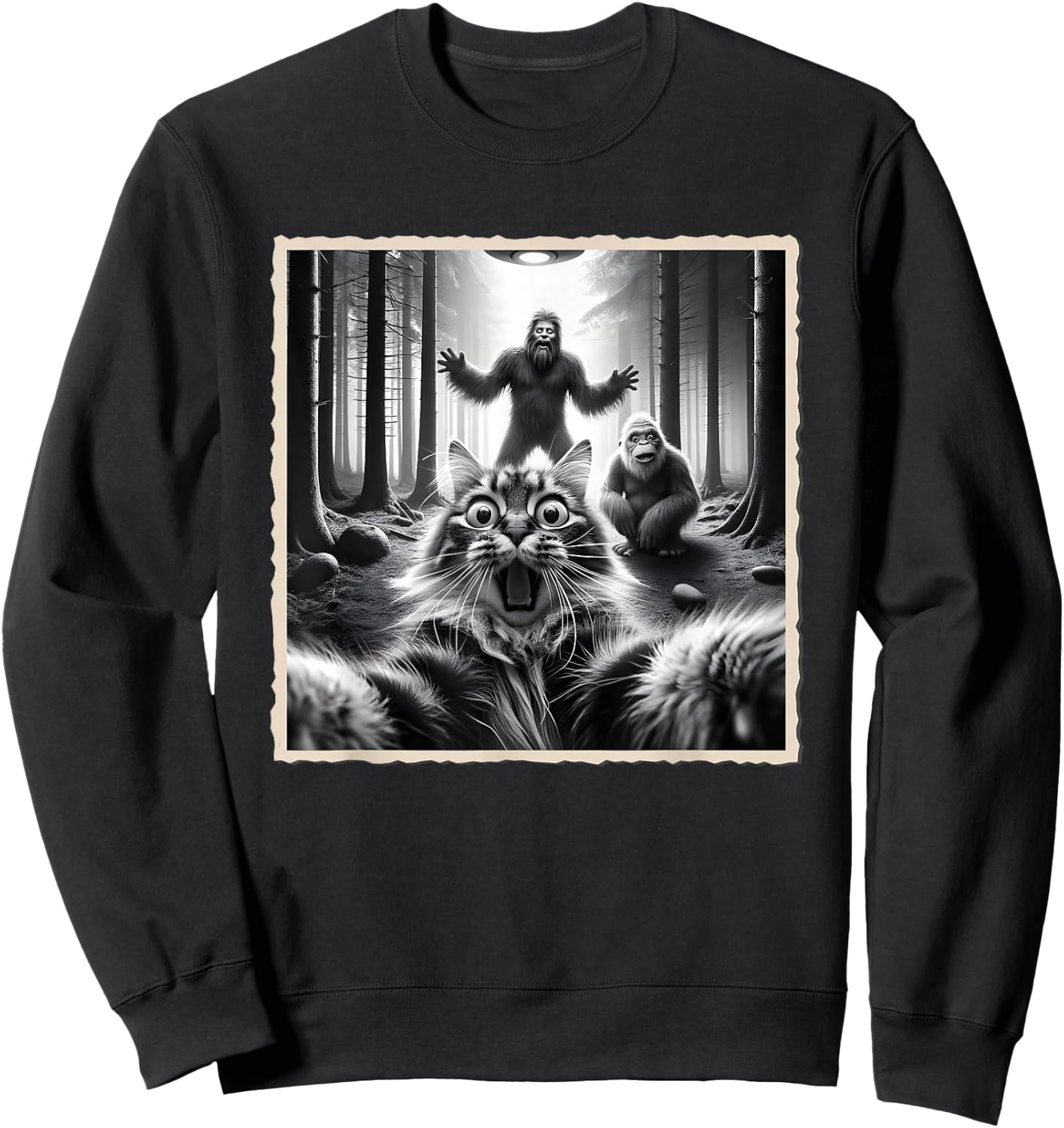 Cat Selfie With Bigfoot; Funny Sasquatch & Cat Sweatshirt - Sweatshirt | Black