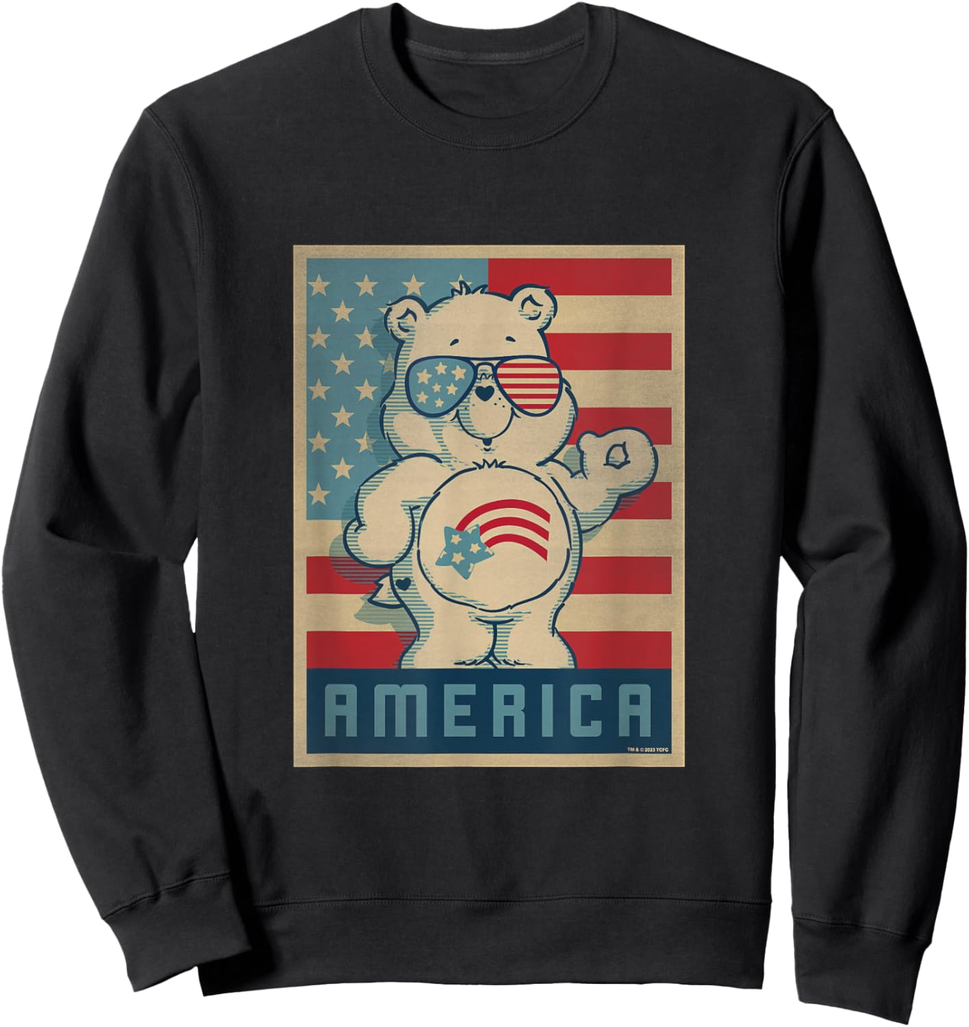 Care Bears 4th of July America Cares Vintage Flag Poster Sweatshirt - Sweatshirt | Black