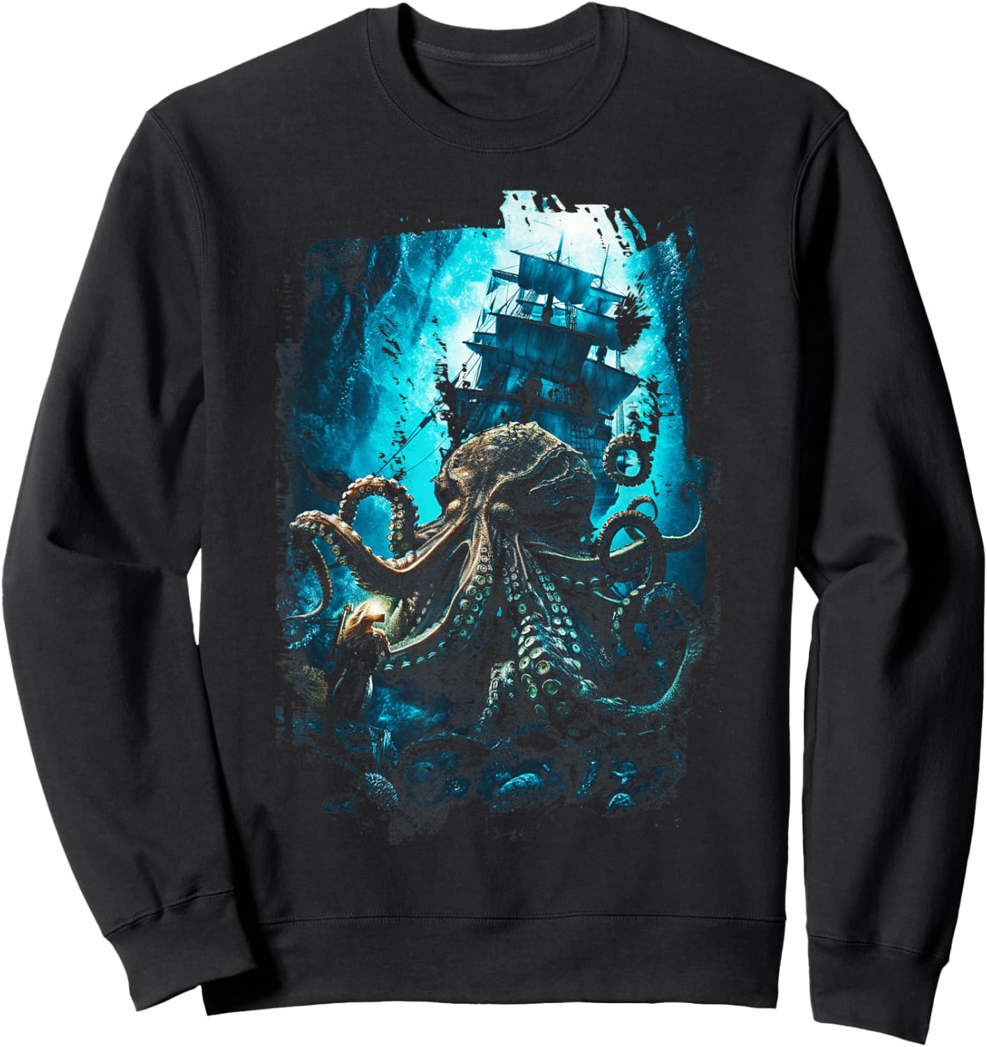 Giant Octopus Pirate Ship Vintage Kraken Sailing Squid Sweatshirt - Sweatshirt | Black