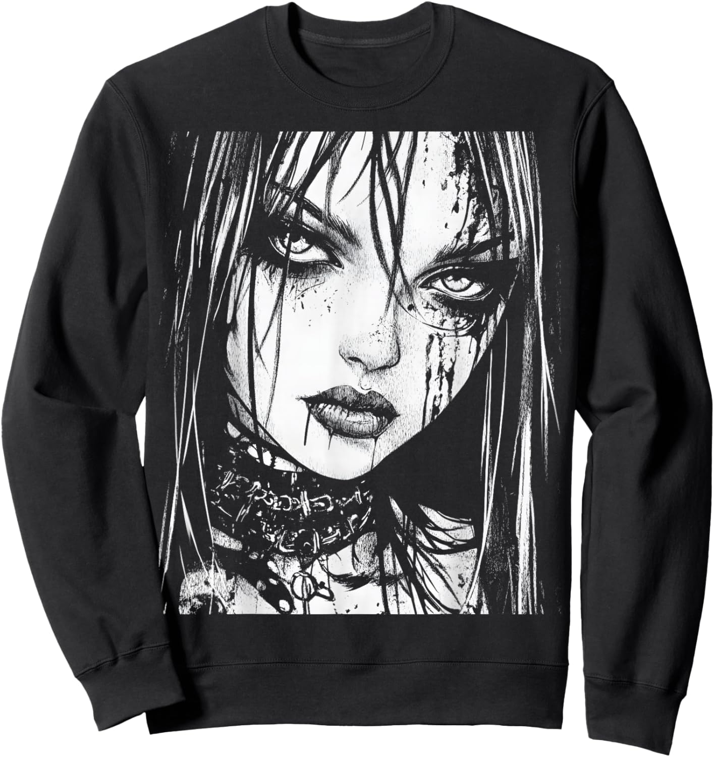 Goth Grunge Girl Waifu Demon Anime Horror Alt Aesthetic Sweatshirt - Sweatshirt | Black