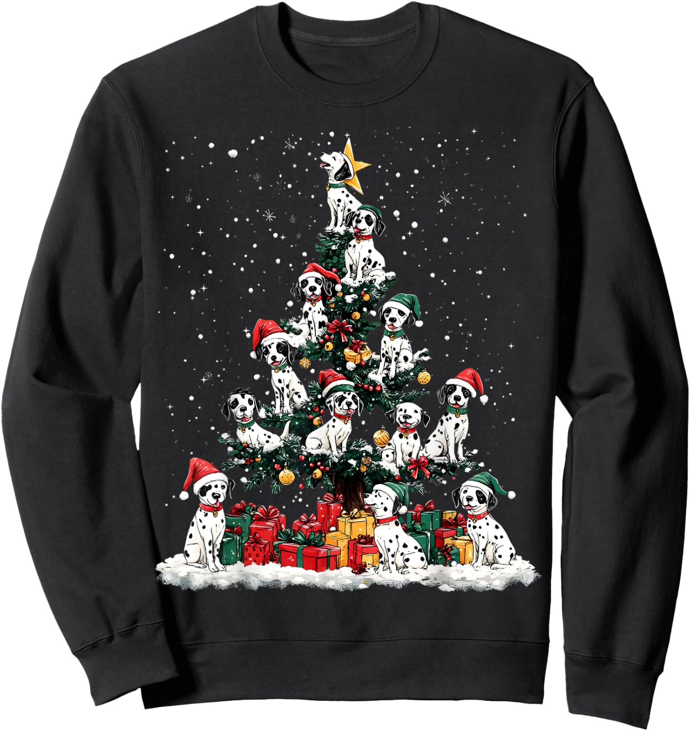 Dalmatian Christmas Tree Dog Santa Xmas Merry Dogmas Men Women Kids Sweatshirt - Sweatshirt | Black