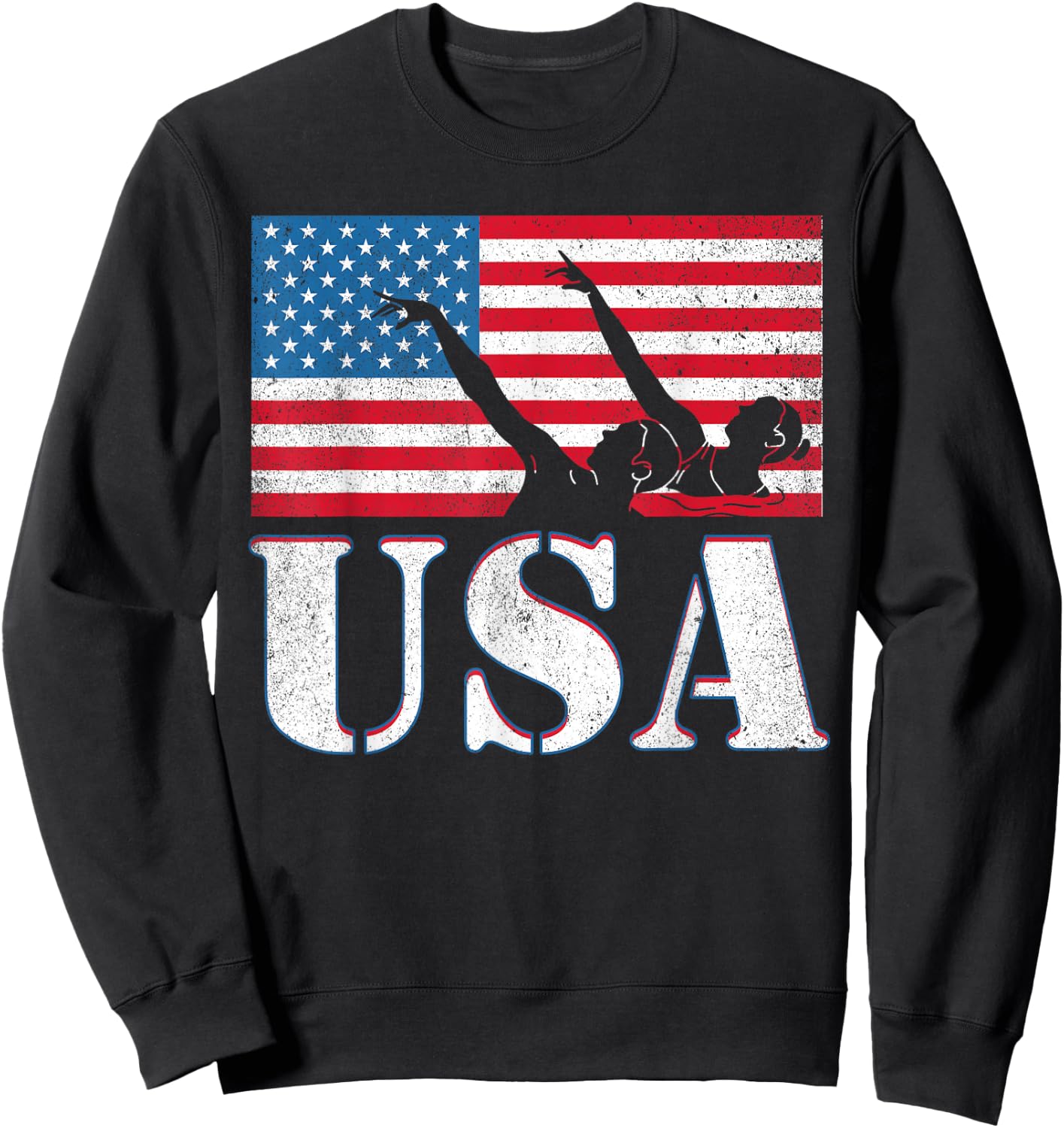 USA artistic swimming team American flag heart US Swim Aqua Sweatshirt - Sweatshirt | Black