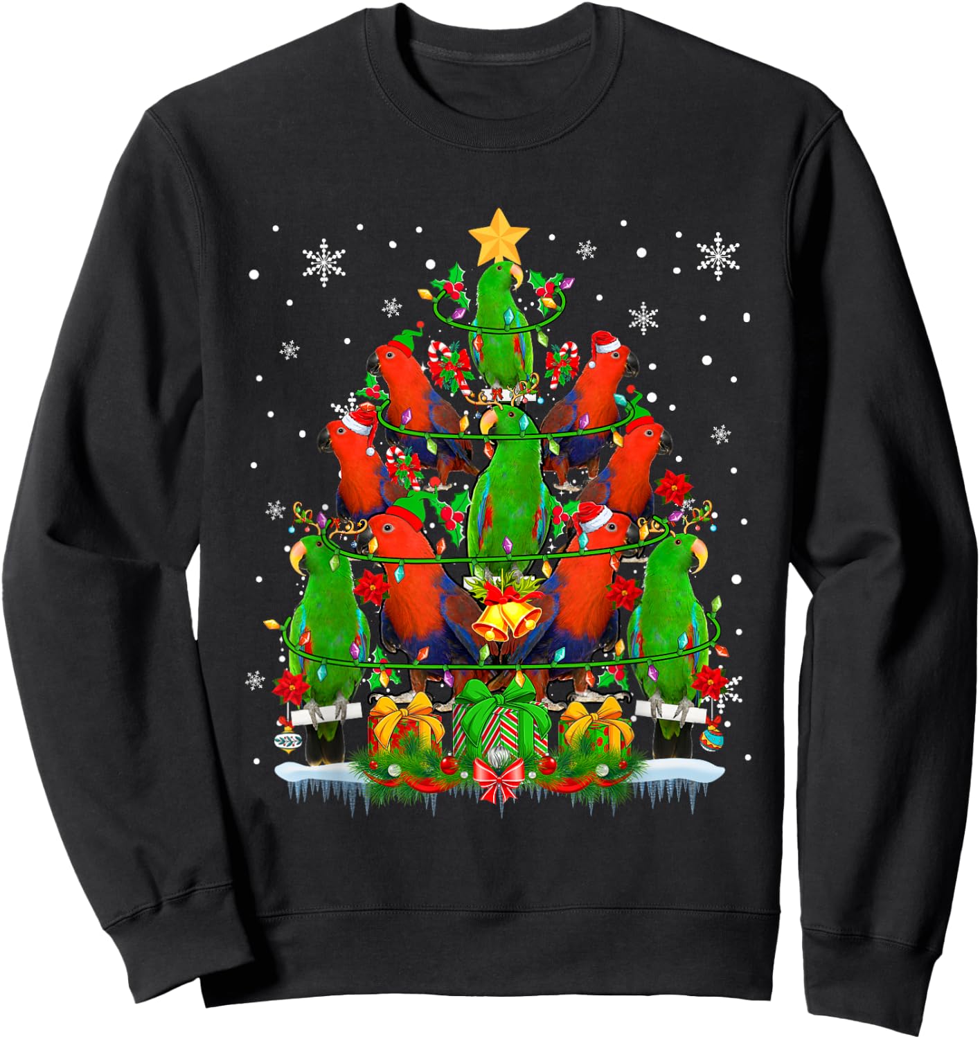 Santa Reindeer Elf Eclectus Parrots Christmas Tree Lover Sweatshirt - Sweatshirt | Black