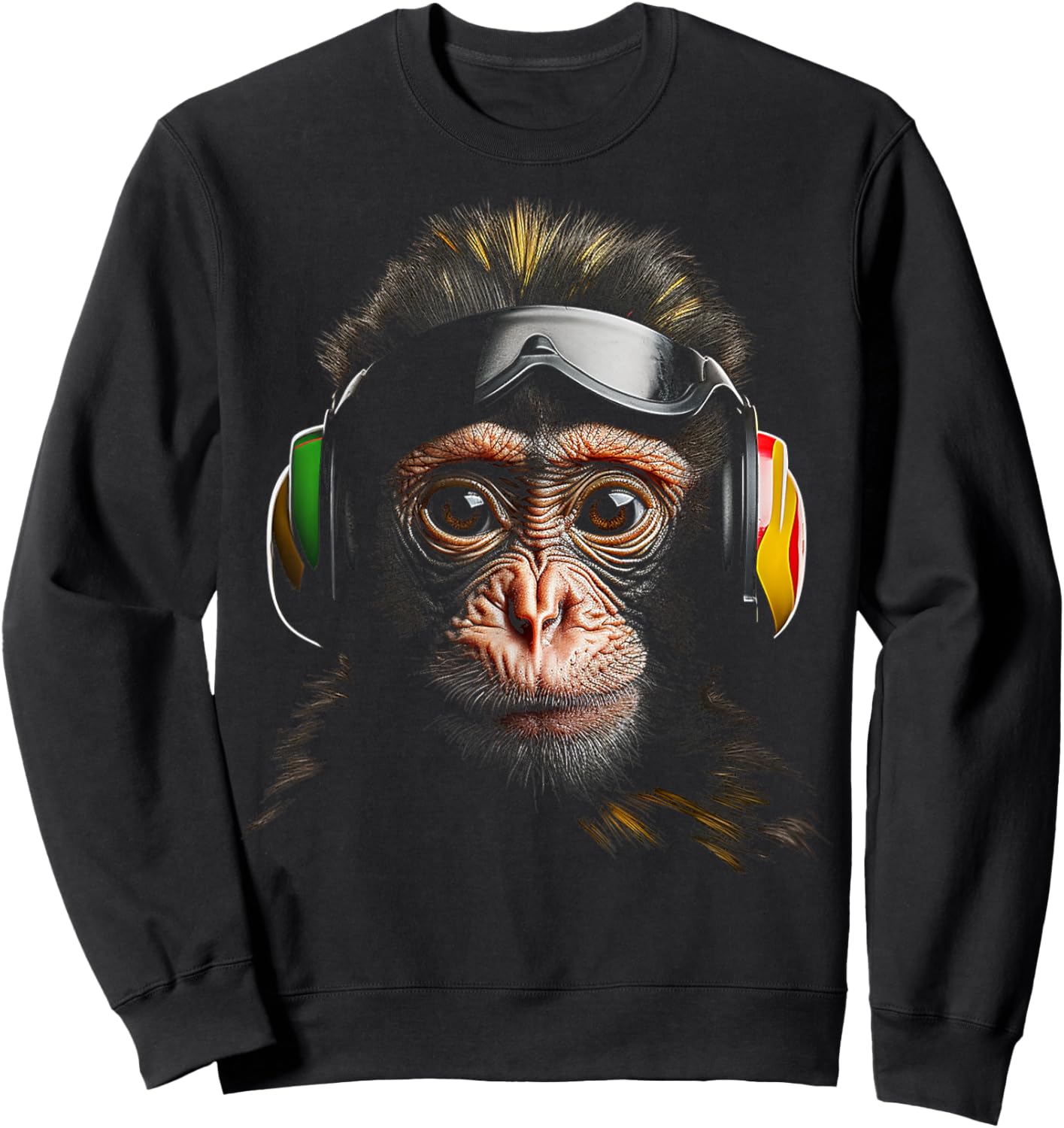 Monkey Headphone Animal Sunglass Art Monkey Sweatshirt - Sweatshirt | Black
