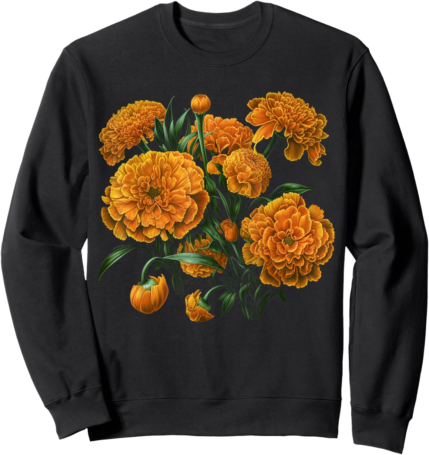 Marigold Flowers, Floral Bouquet Design Sweatshirt - Sweatshirt | Black