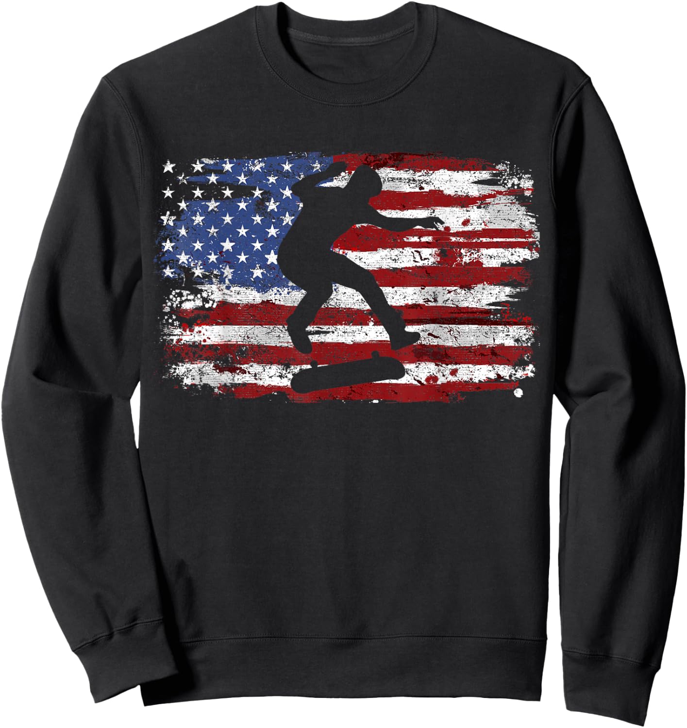 Skateboard Vintage USA Flag Sweatshirt - Sweatshirt | Black