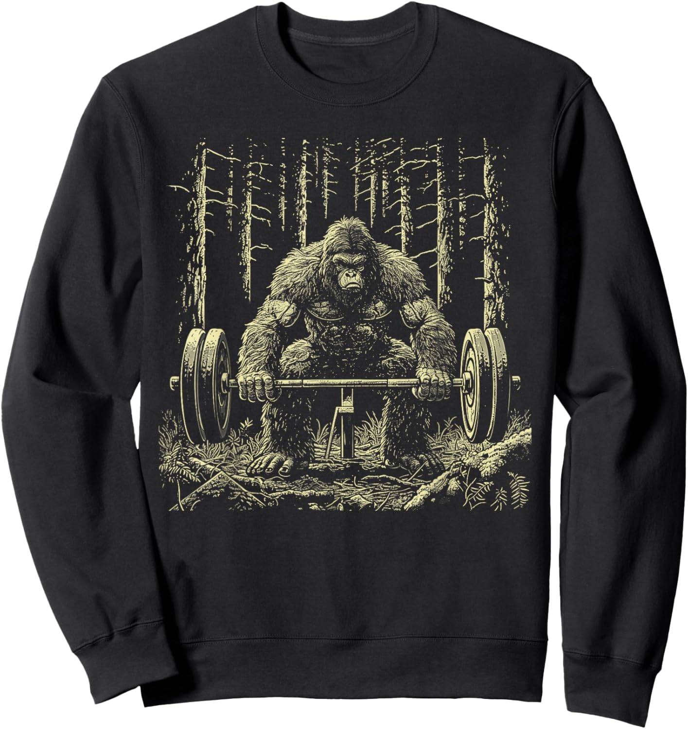 Funny Sasquatch Deadlifting Weights Gym Workout Graphic Sweatshirt - Sweatshirt | Black