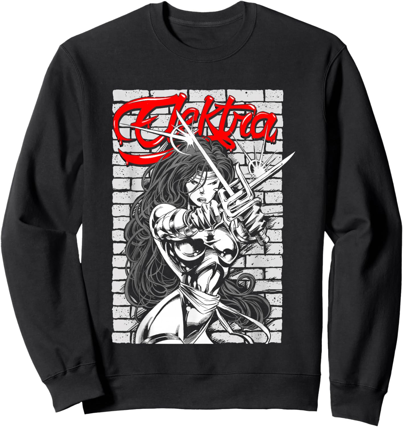 Marvel Comics Retro Classic Elektra Crossed Sai Swords Sweatshirt - Sweatshirt | Black