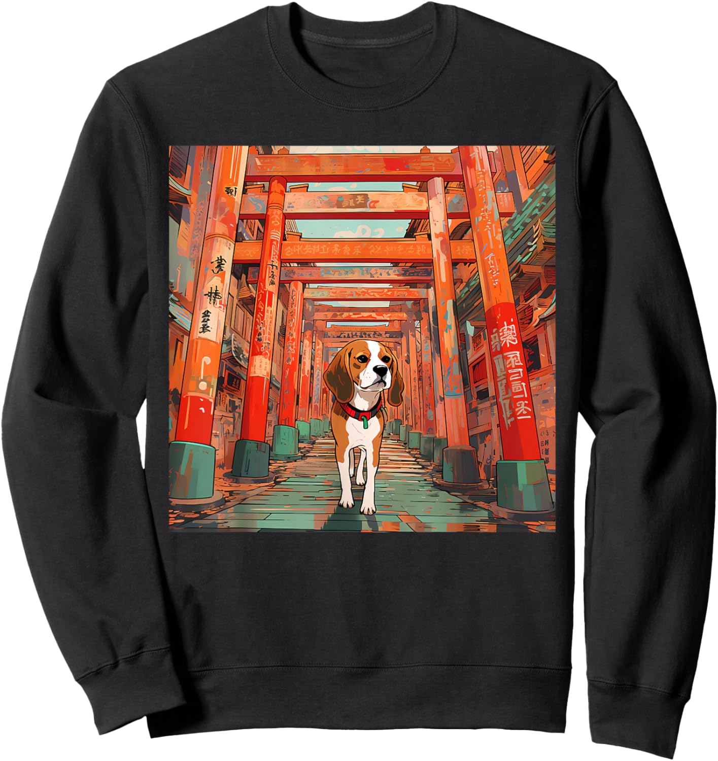 Beagle Torii Gates Funny Dog Japan Sweatshirt - Sweatshirt | Black
