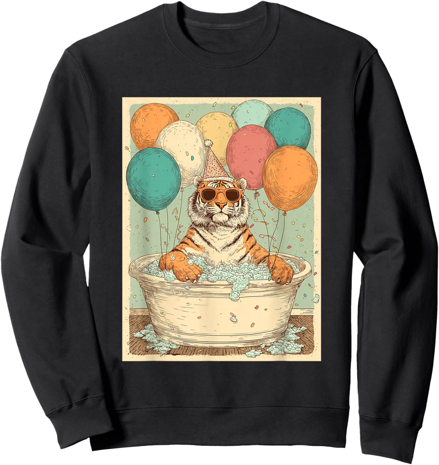 Tiger Birthday Party Balloons Bathtub Art Print Sweatshirt - Sweatshirt | Black