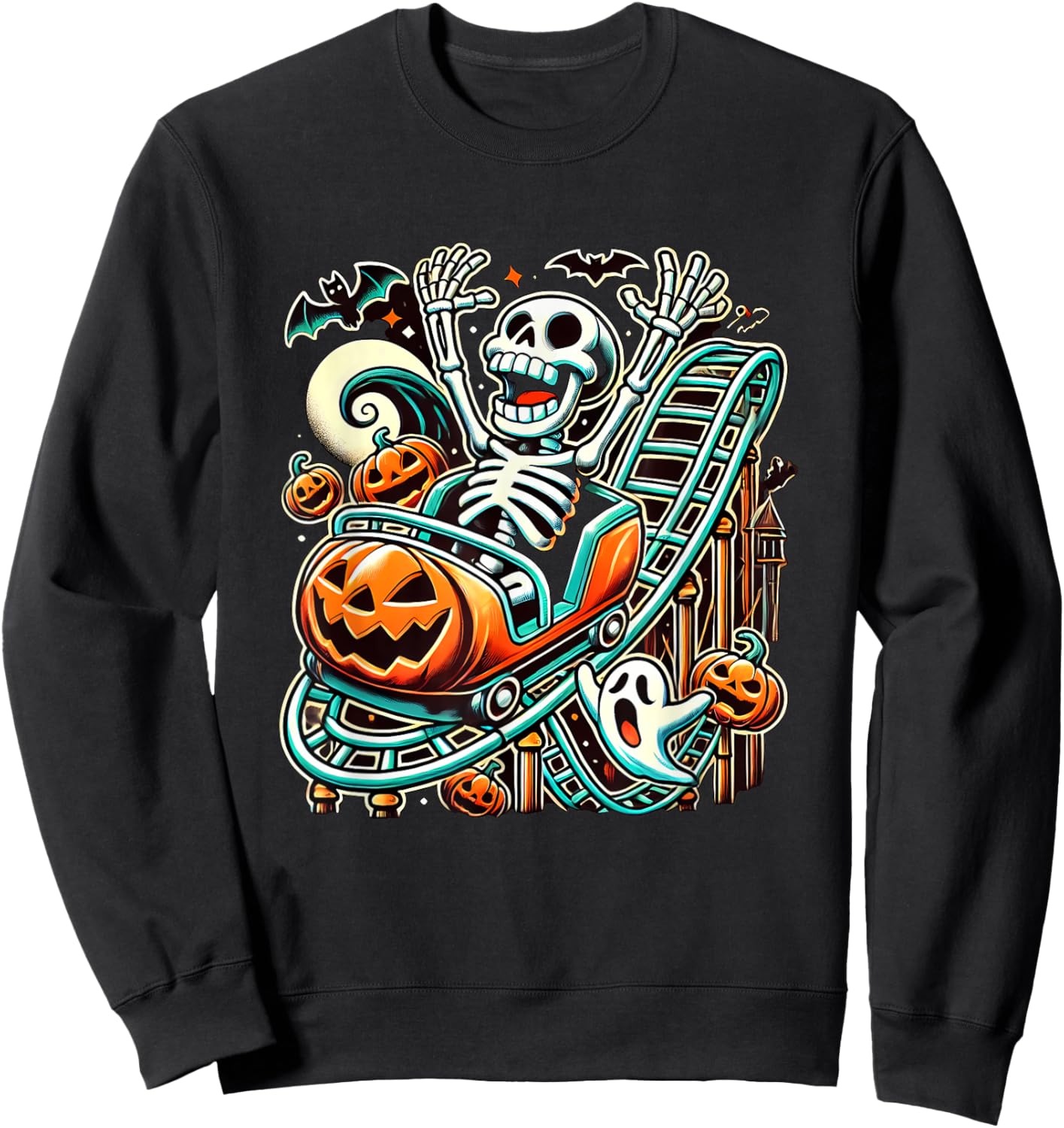 Halloween Skeleton Roller Coaster Sweatshirt - Sweatshirt | Black