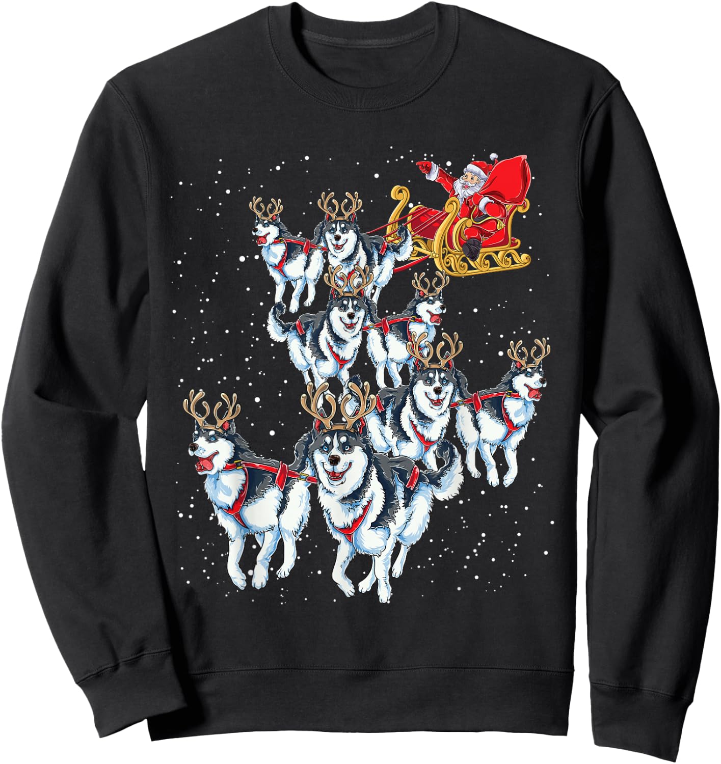 Funny Santa Sleigh with Husky Reindeer - Christmas Dog Women Kids Sweatshirt - Sweatshirt | Black