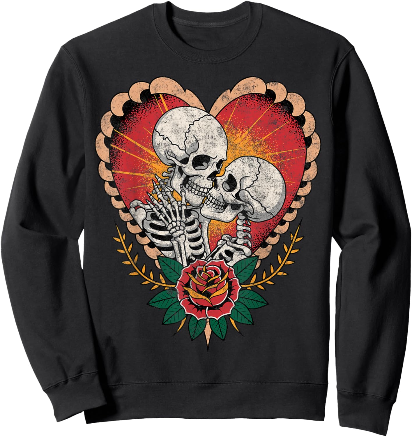 Couple Skeletons American Traditional Old School Tattoo Ink Sweatshirt - Sweatshirt | Black