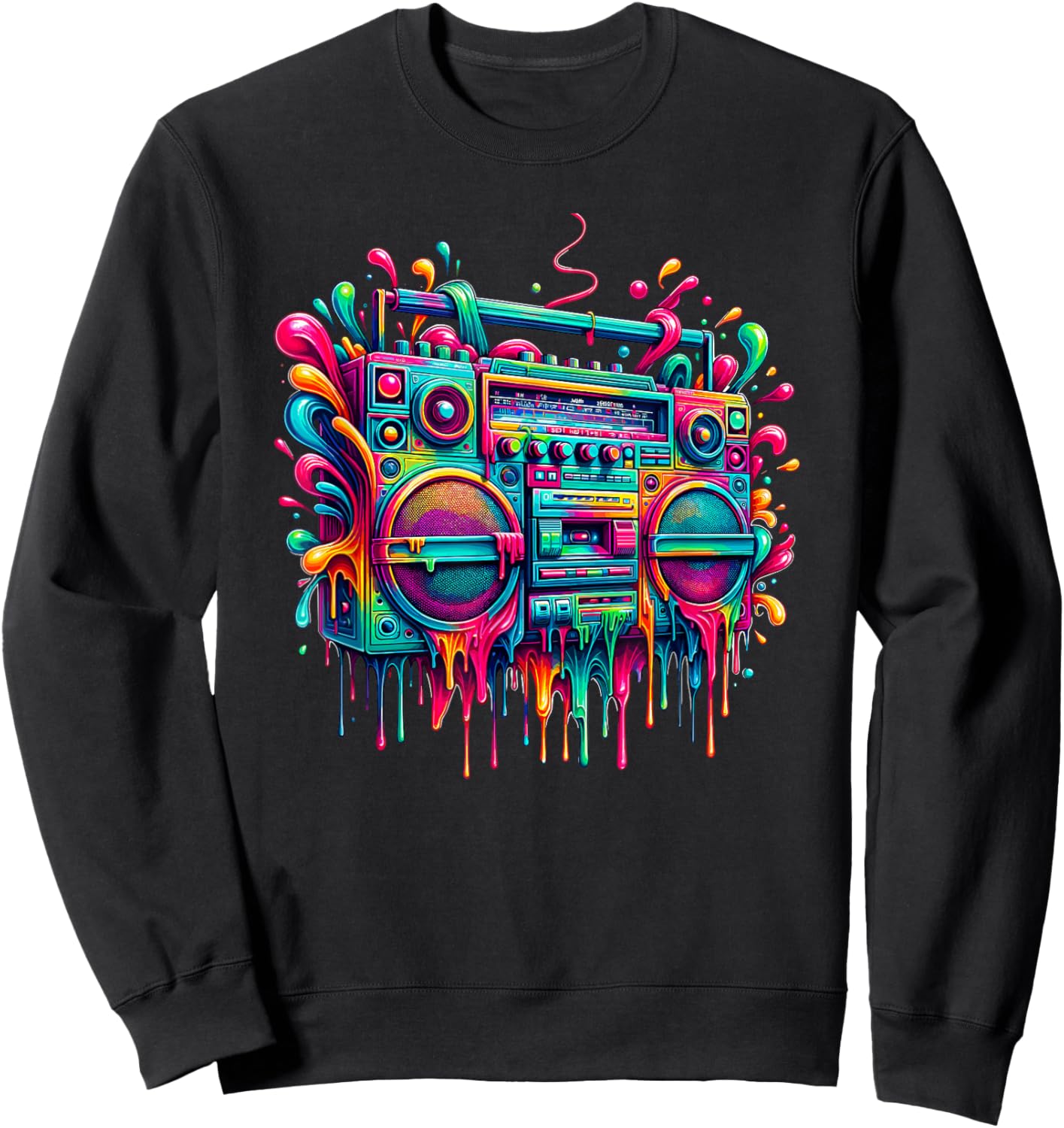 Dripping Paint Boombox Old School 80s Music Hip Hop Sweatshirt - Sweatshirt | Black