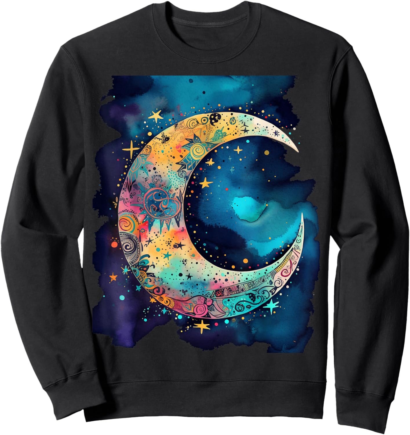 Crescent Moon with Stars abstract Bohemian Style Women Girls Sweatshirt - Sweatshirt | Black